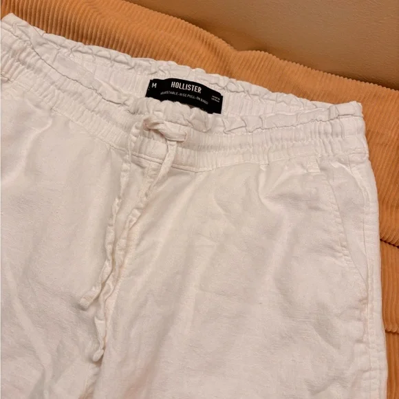 White Hollister Drawstring Wide-Leg Lined Linen Pants - Medium - Picture 2 of 2